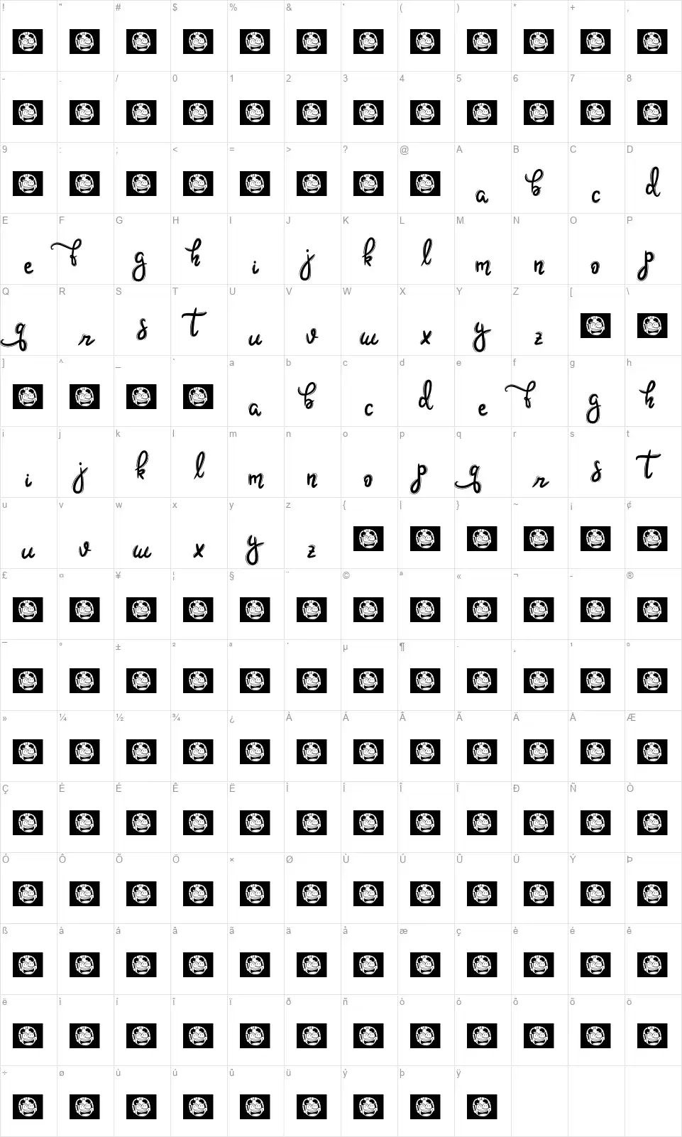 Hoobiefont character map