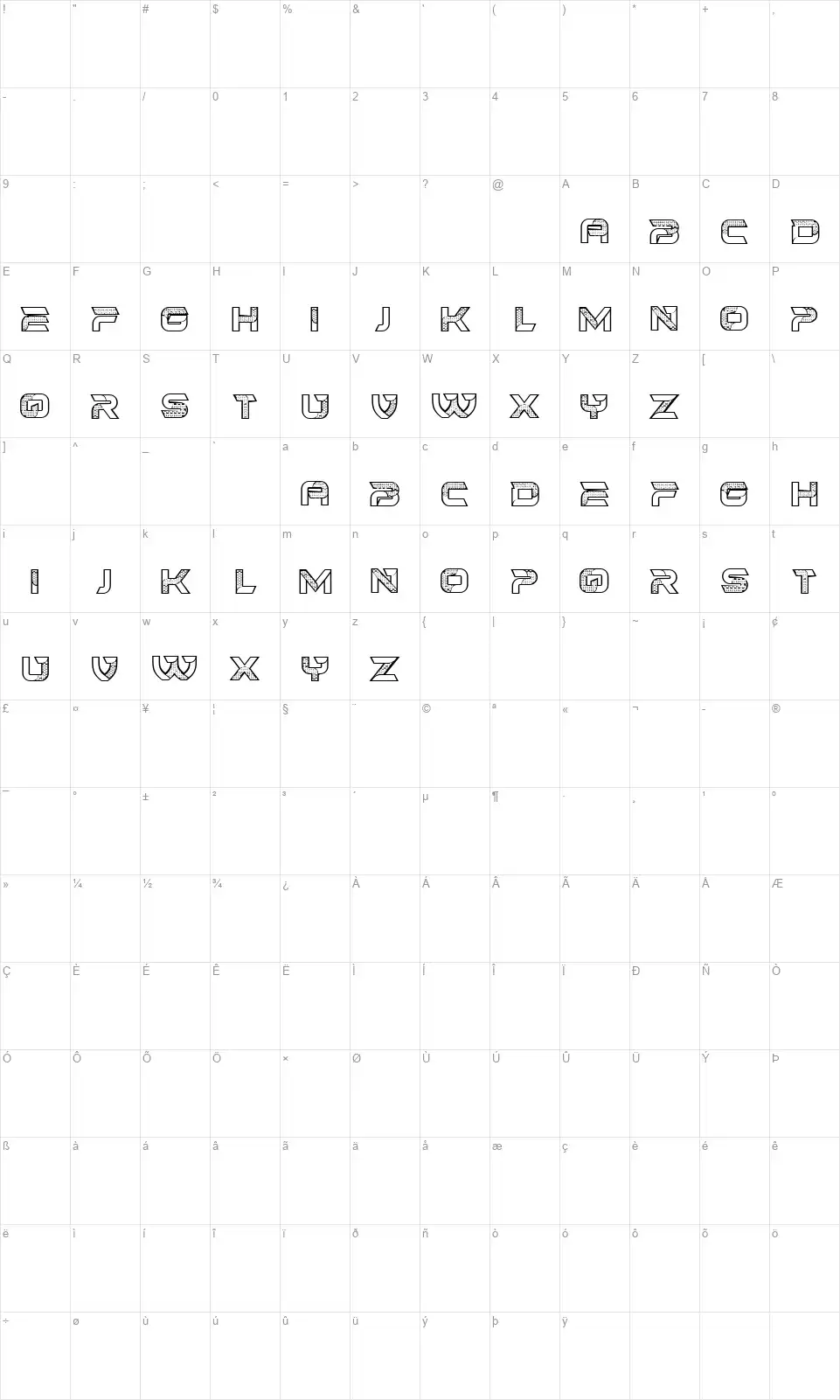 Hornetsfont character map