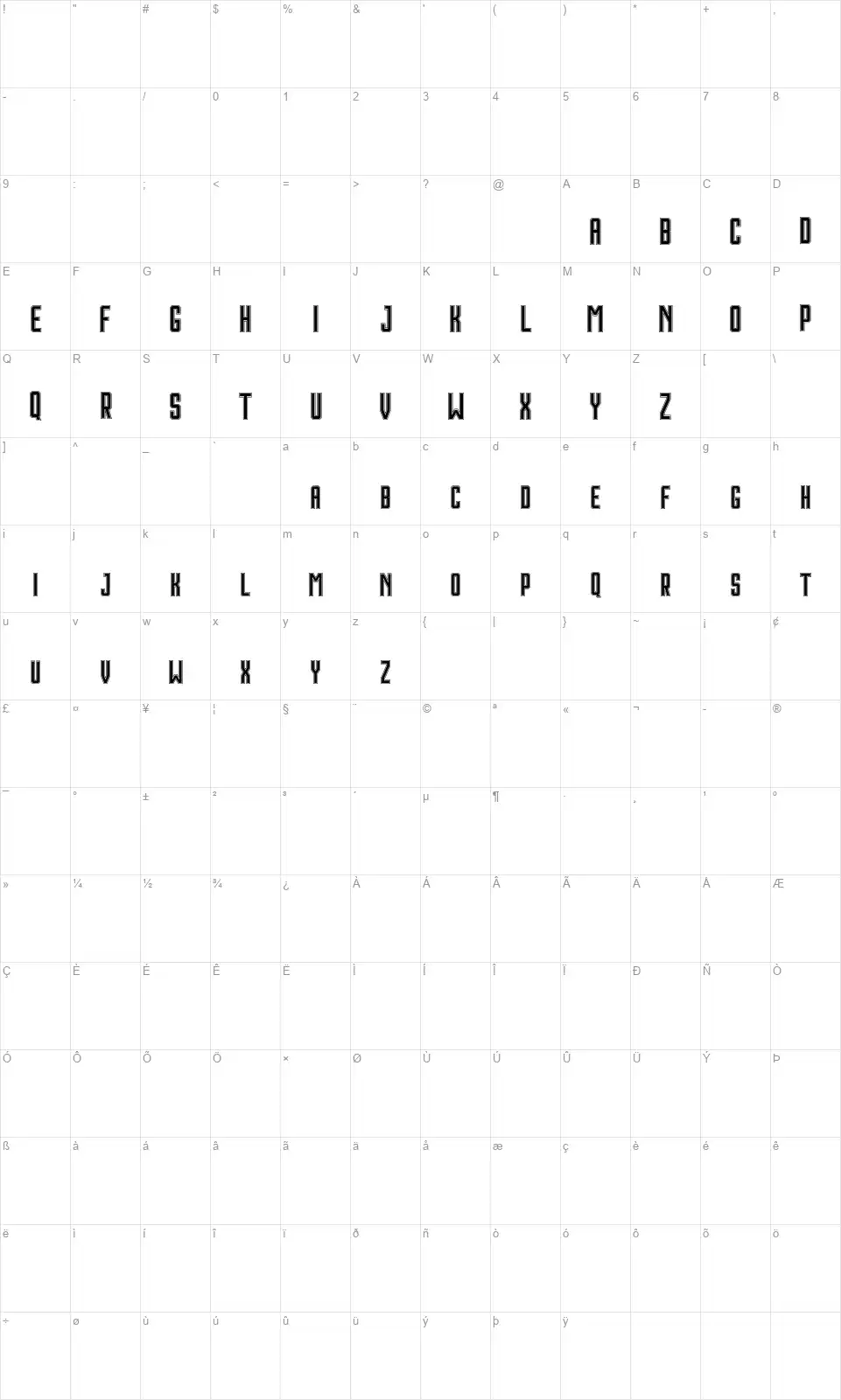 Houstonfont character map