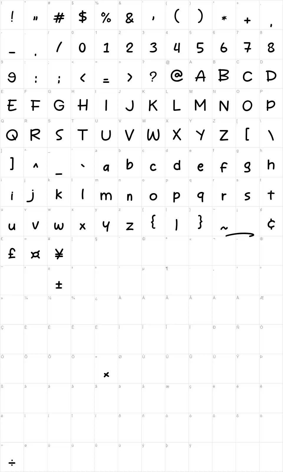 Howlimitfont character map