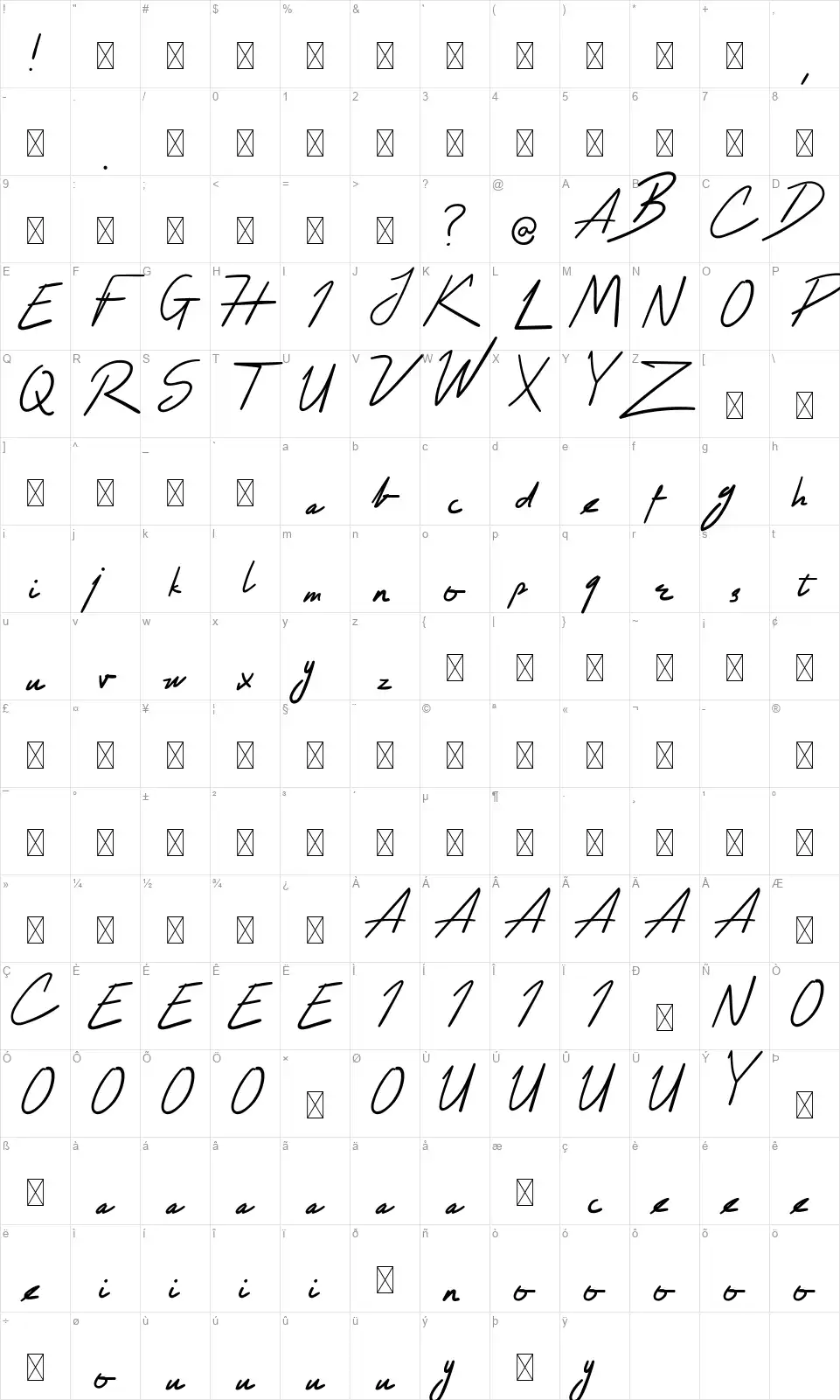 Husslee Breakfont character map