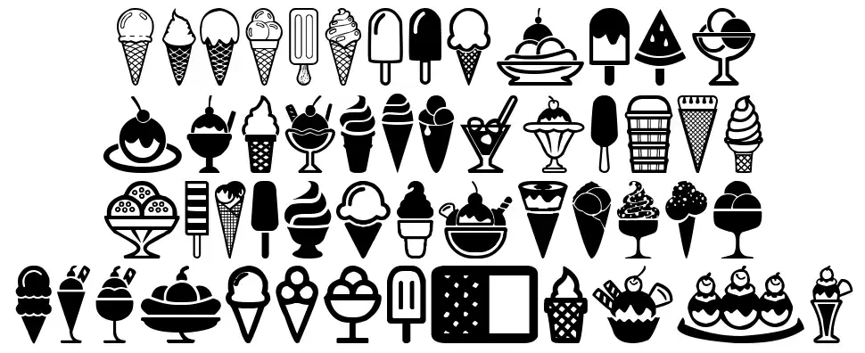 Ice Cream Icons font specimens