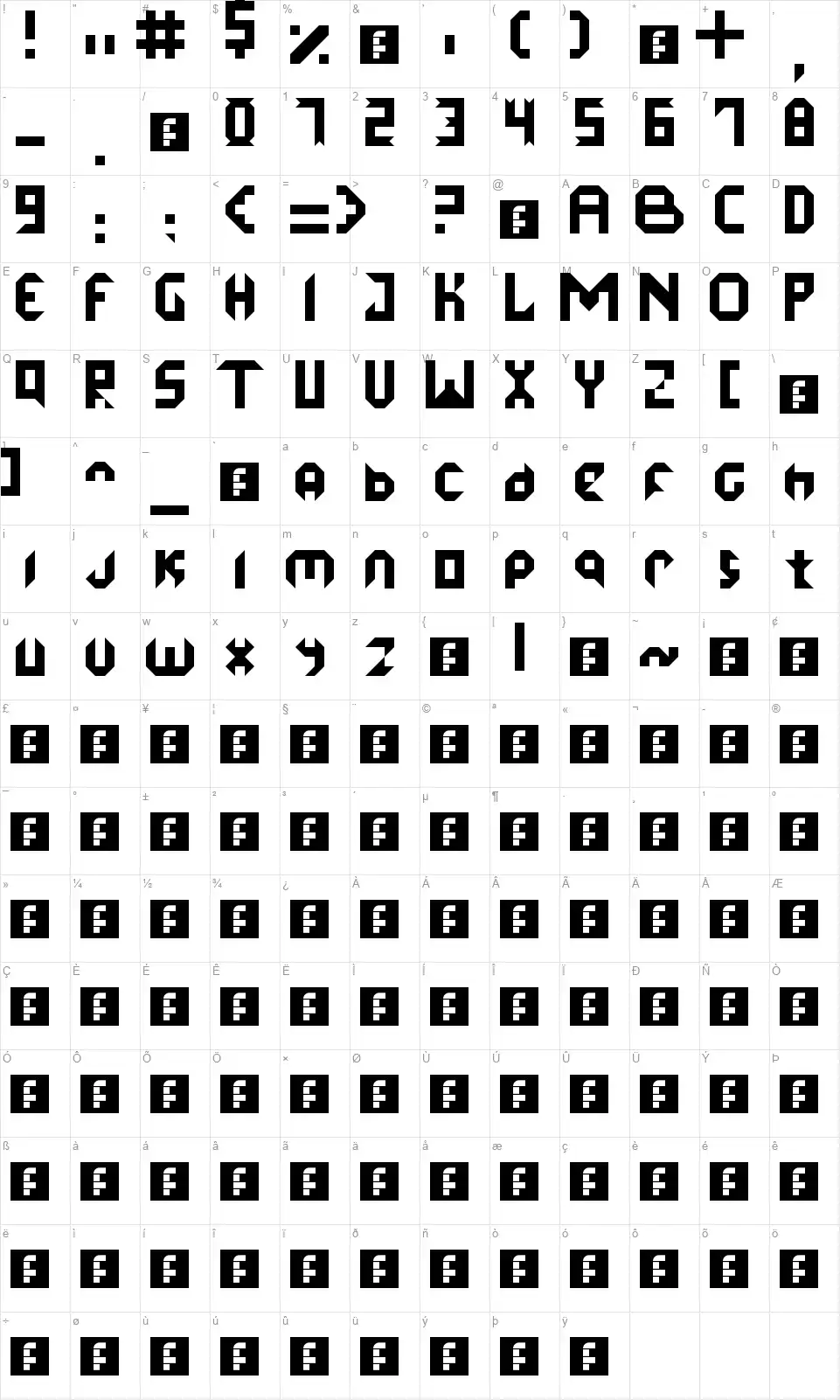 Ice Demonfont character map