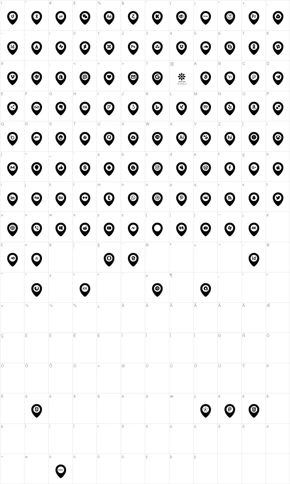 Icons Font Colorfont character map
