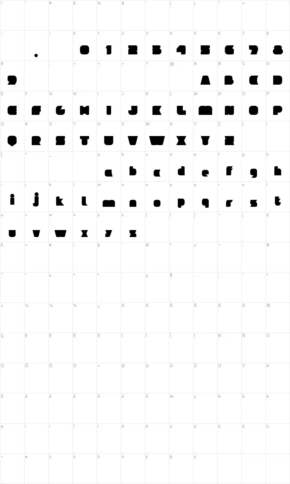 Ideoma Pseudofont character map