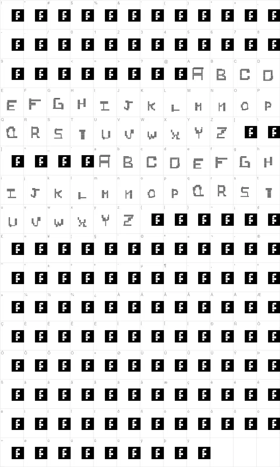 Idkidkfont character map