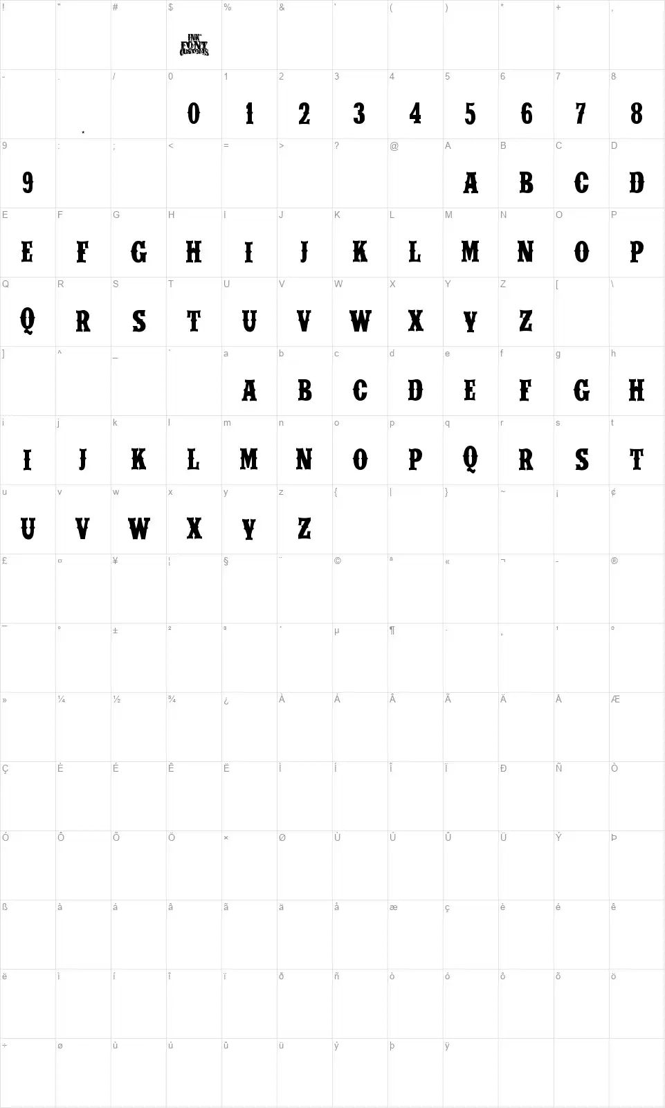 IFC Wild Rodeofont character map