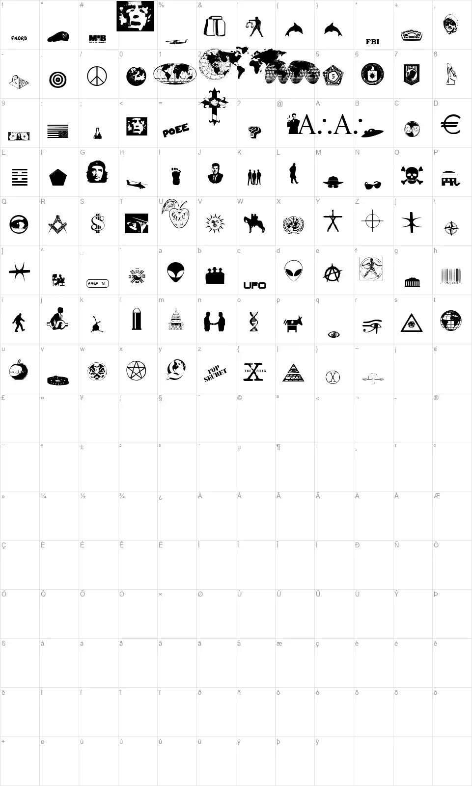 Illuminatifont character map