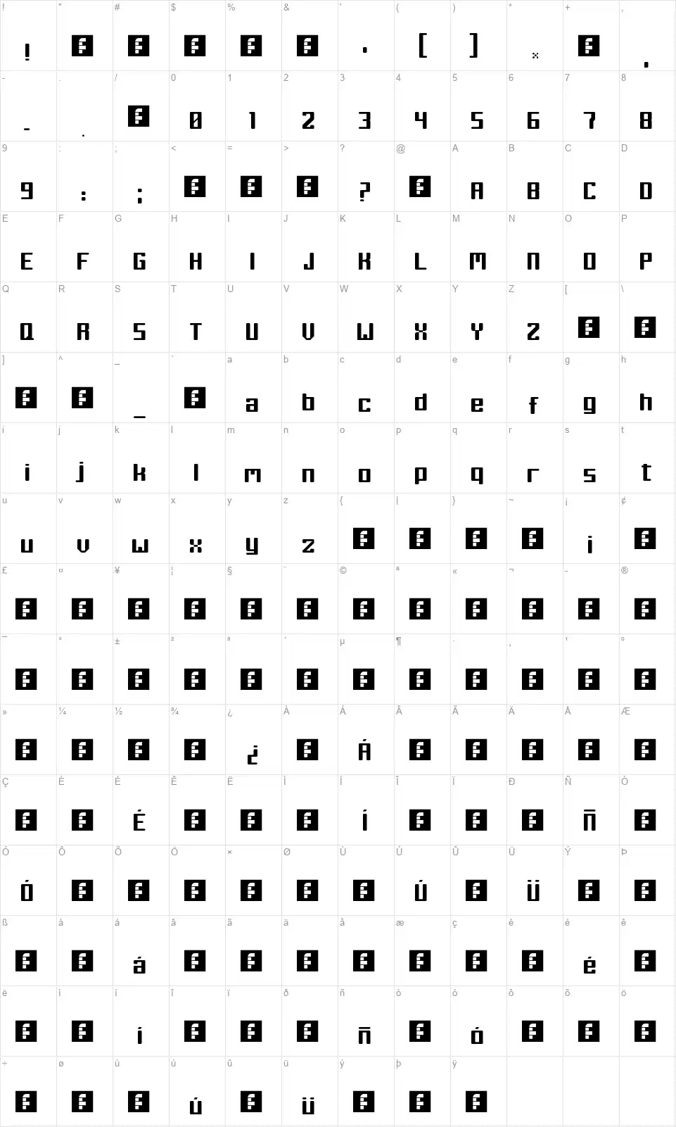 In his right placefont character map
