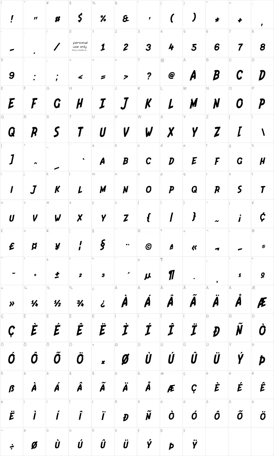 Indiana Jonasfont character map
