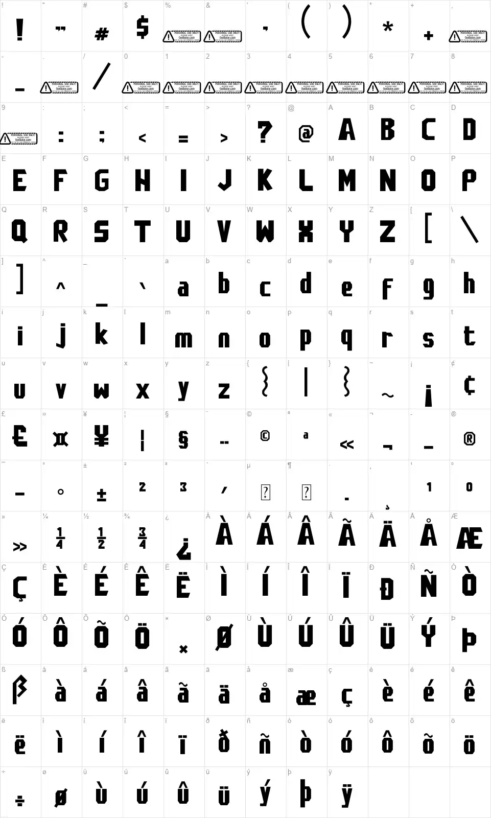 Instinkfont character map