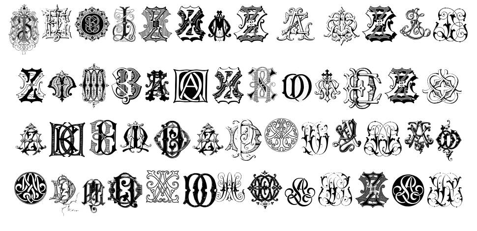 Intellecta Monograms Random Samples Eight font specimens