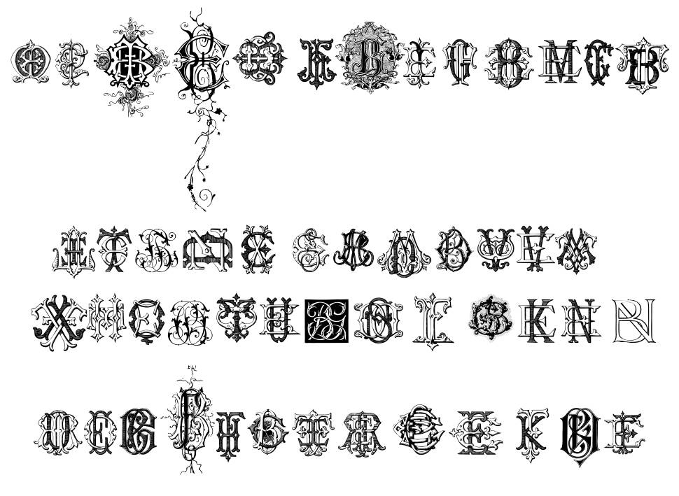 Intellecta Monograms Random Samples Four font specimens