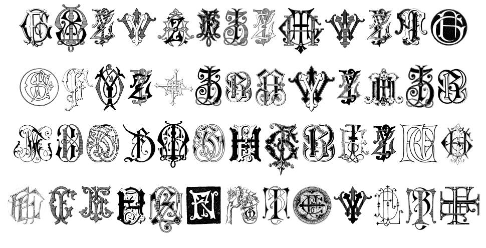 Intellecta Monograms Random Samples Seven font specimens