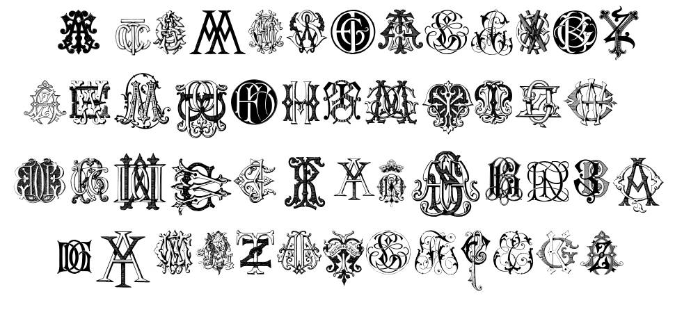 Intellecta Monograms Random Samples Two font specimens