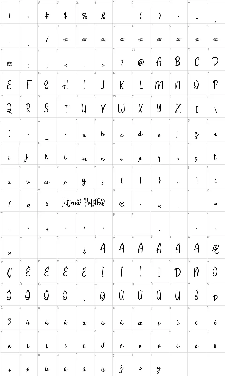 Intima Polithafont character map