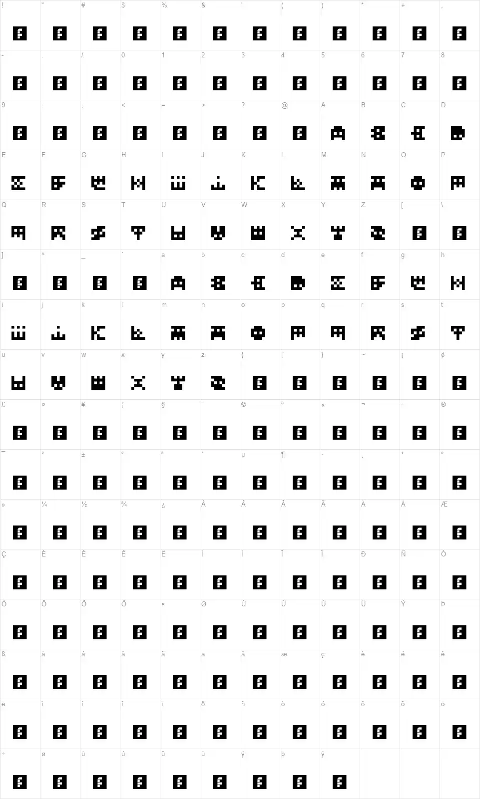 InvadeMytyefont character map