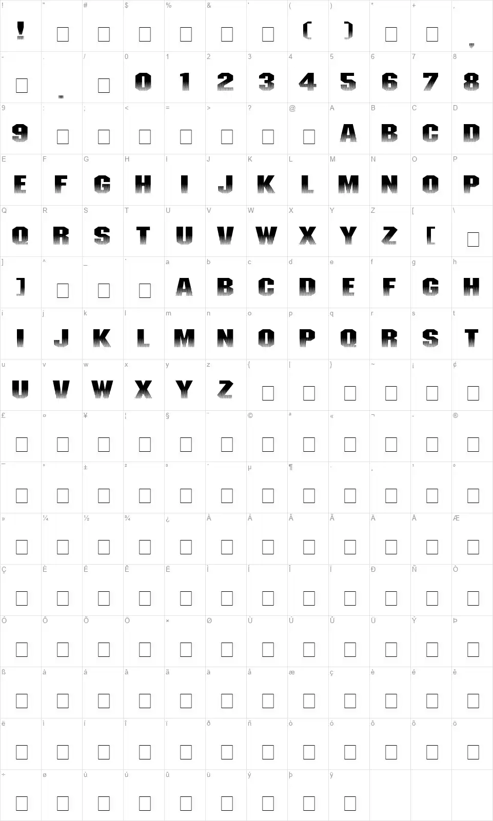 Invisible Killerfont character map