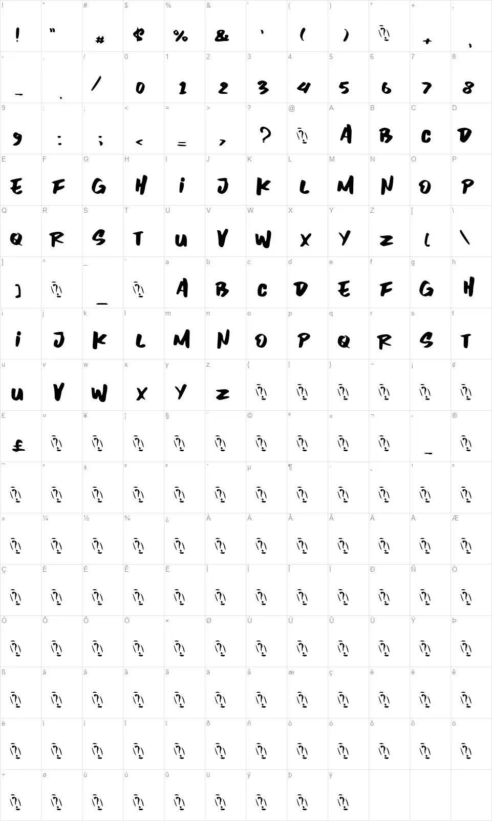 Inzomniacfont character map
