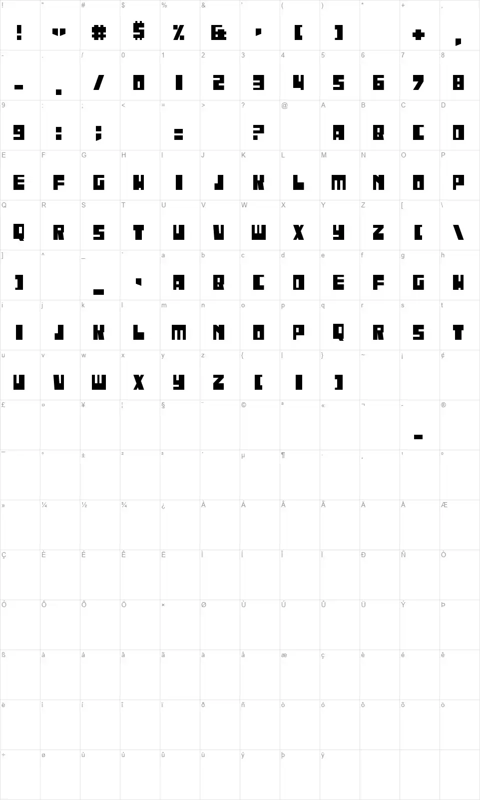 Iregulafont character map