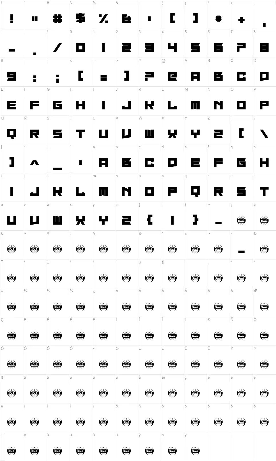 Isitefont character map