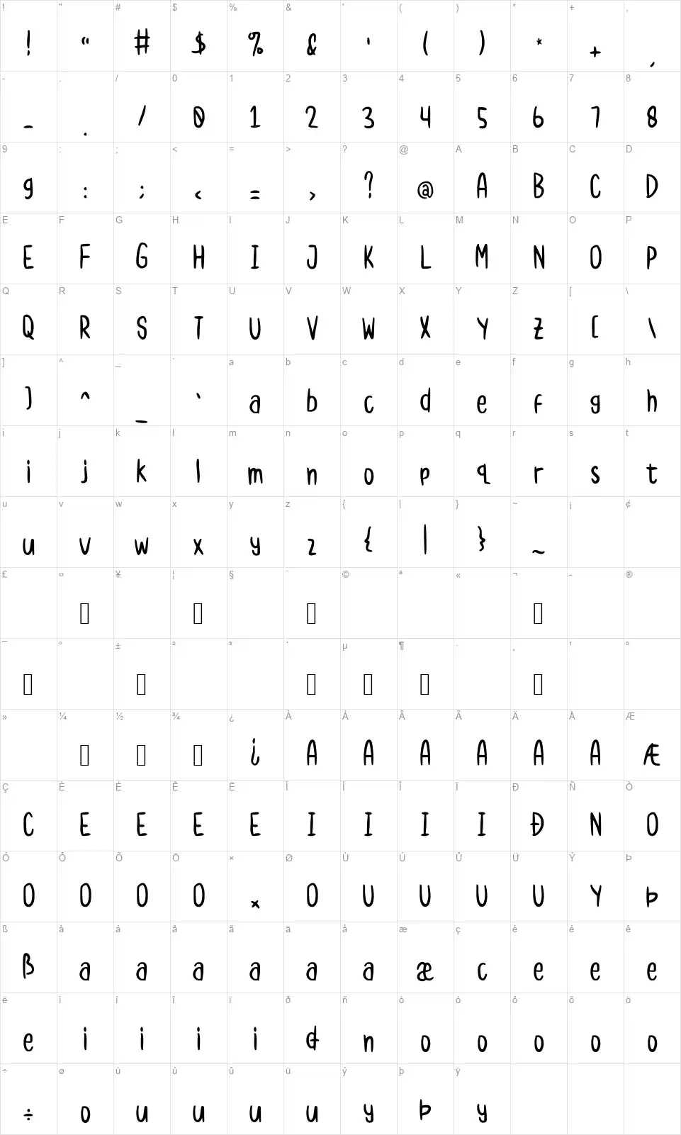 Jackal Nest GTfont character map