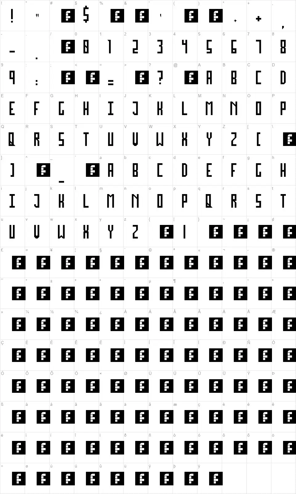 Jacko Mongofont character map