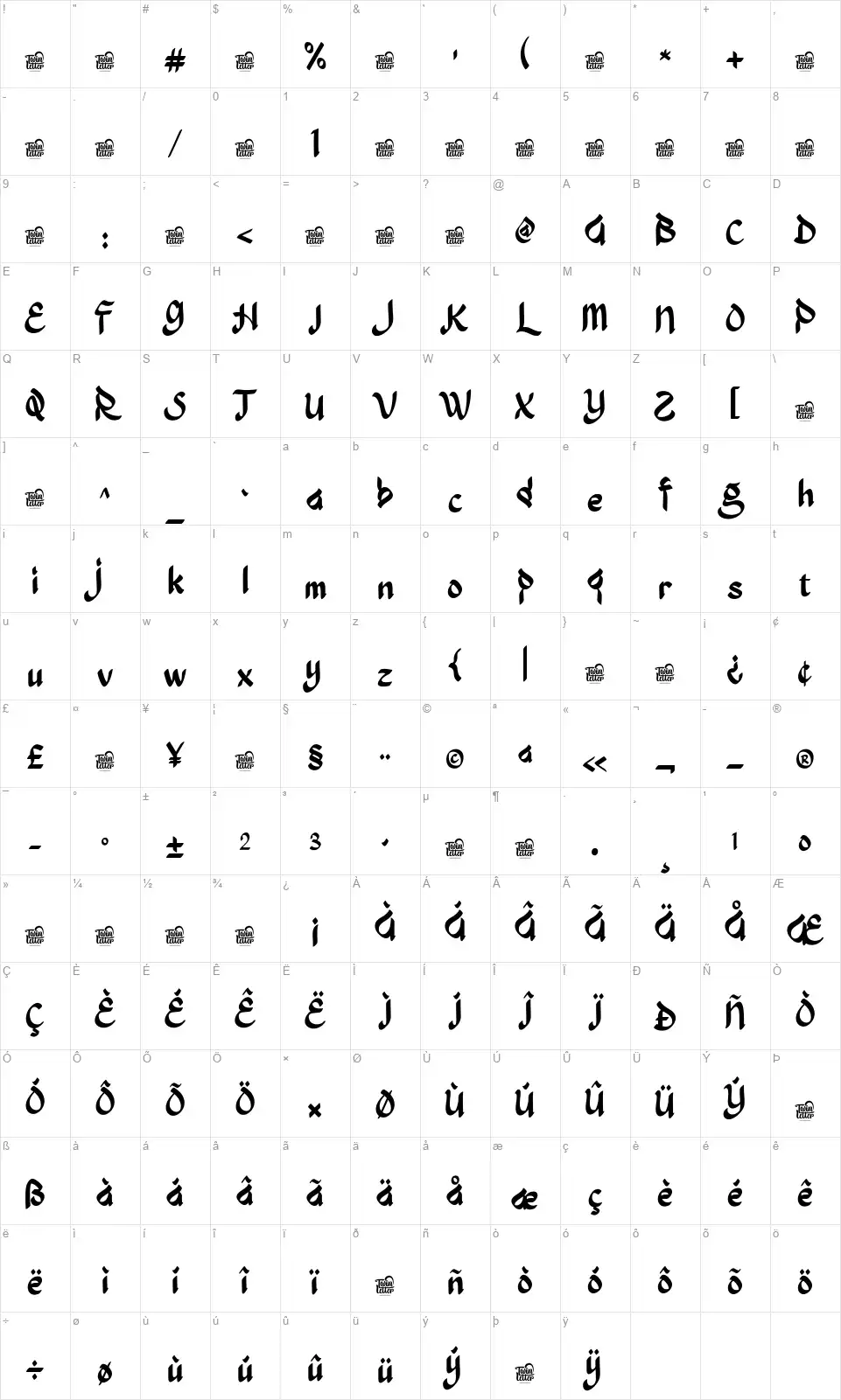 Jaiz Syoeb Map Jaiz Syoebfont character map
