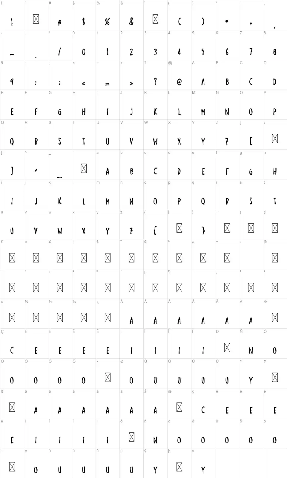 January Holidayfont character map