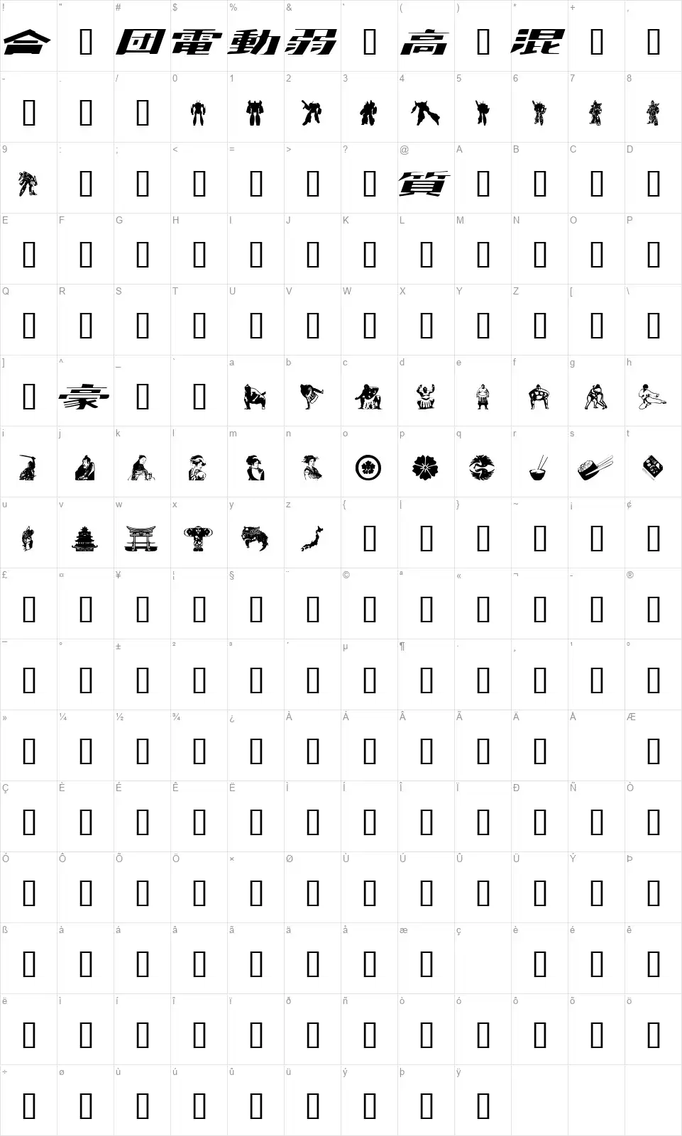 Japanapushfont character map
