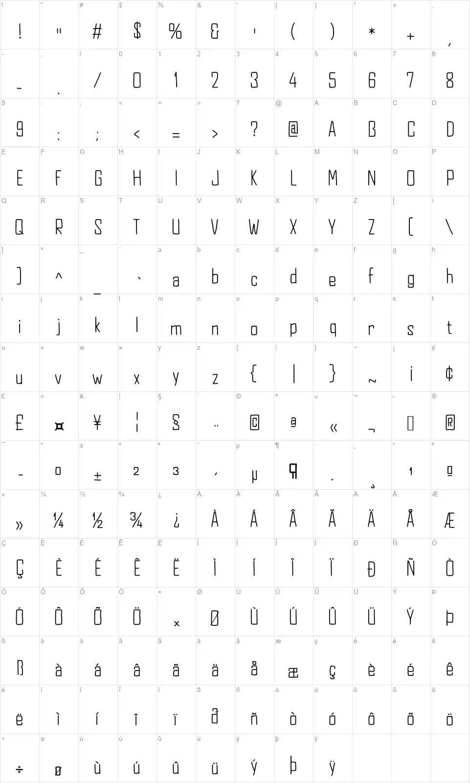 JD Equinoxfont character map