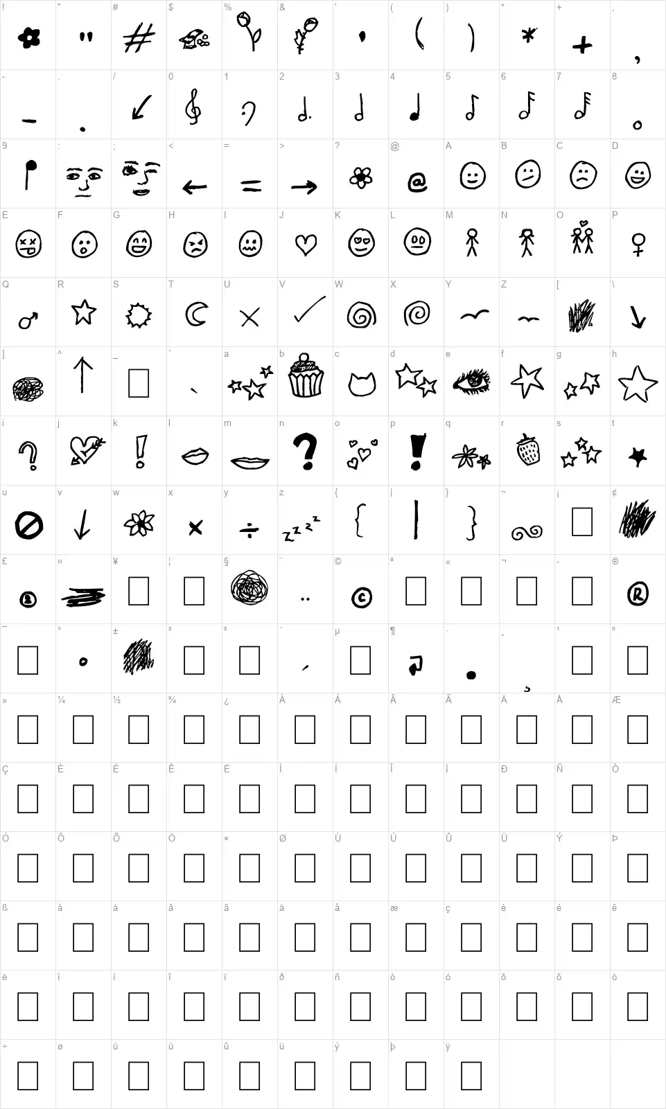 Jenny Doodlesfont character map