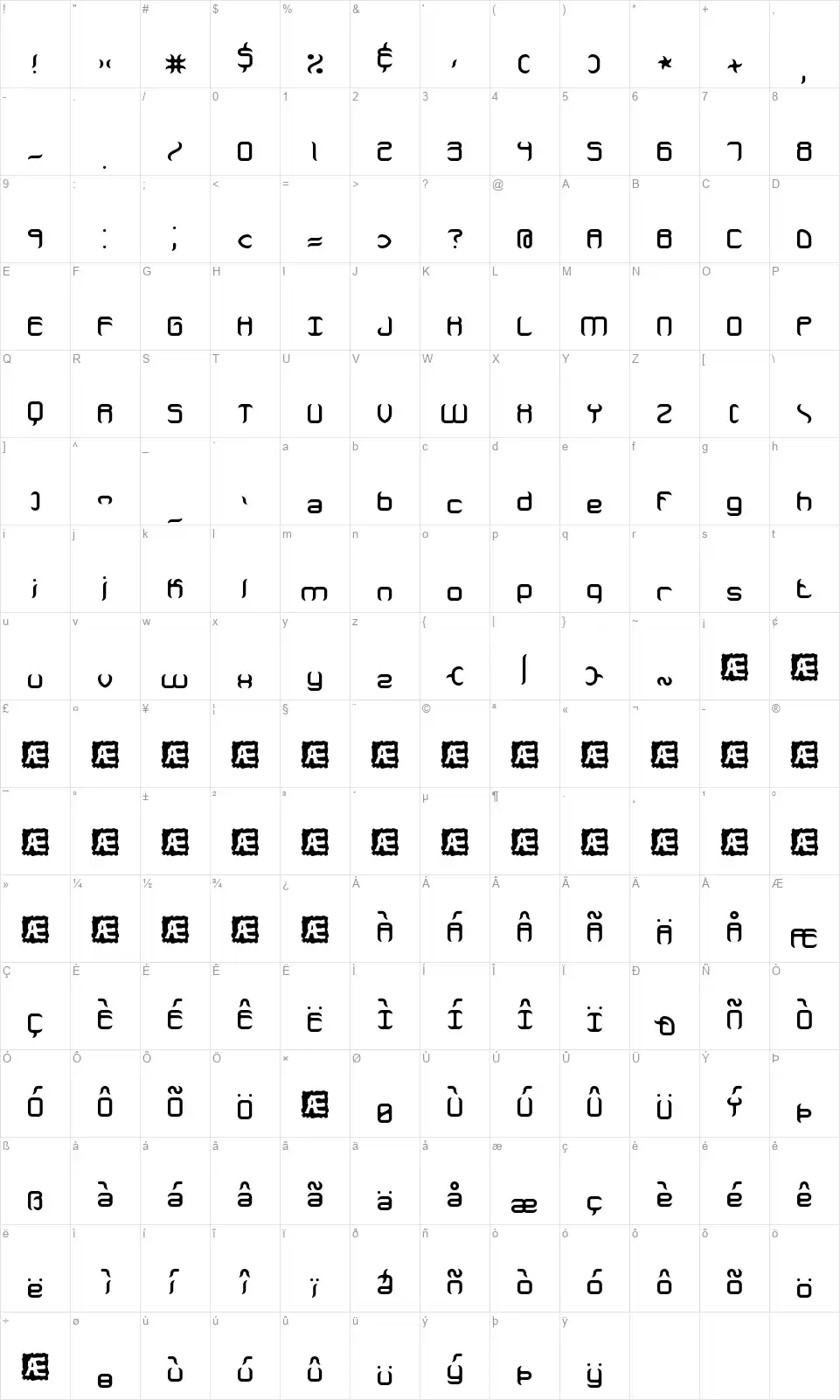 Jeopardize BRKfont character map