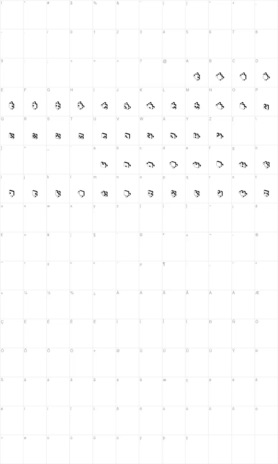 Jigsaw Puzzles 3Dfont character map