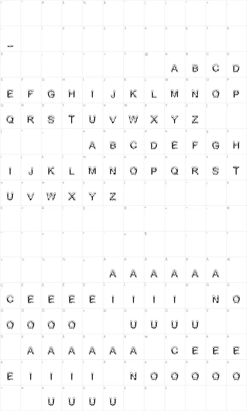 Jizz Massfont character map
