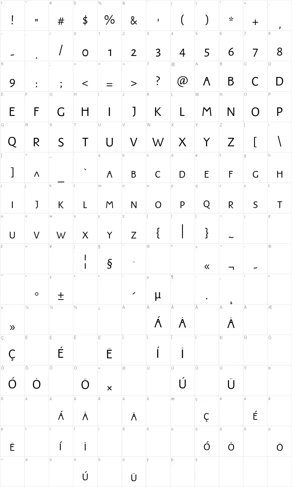 JMH Harry Dickson Subsfont character map