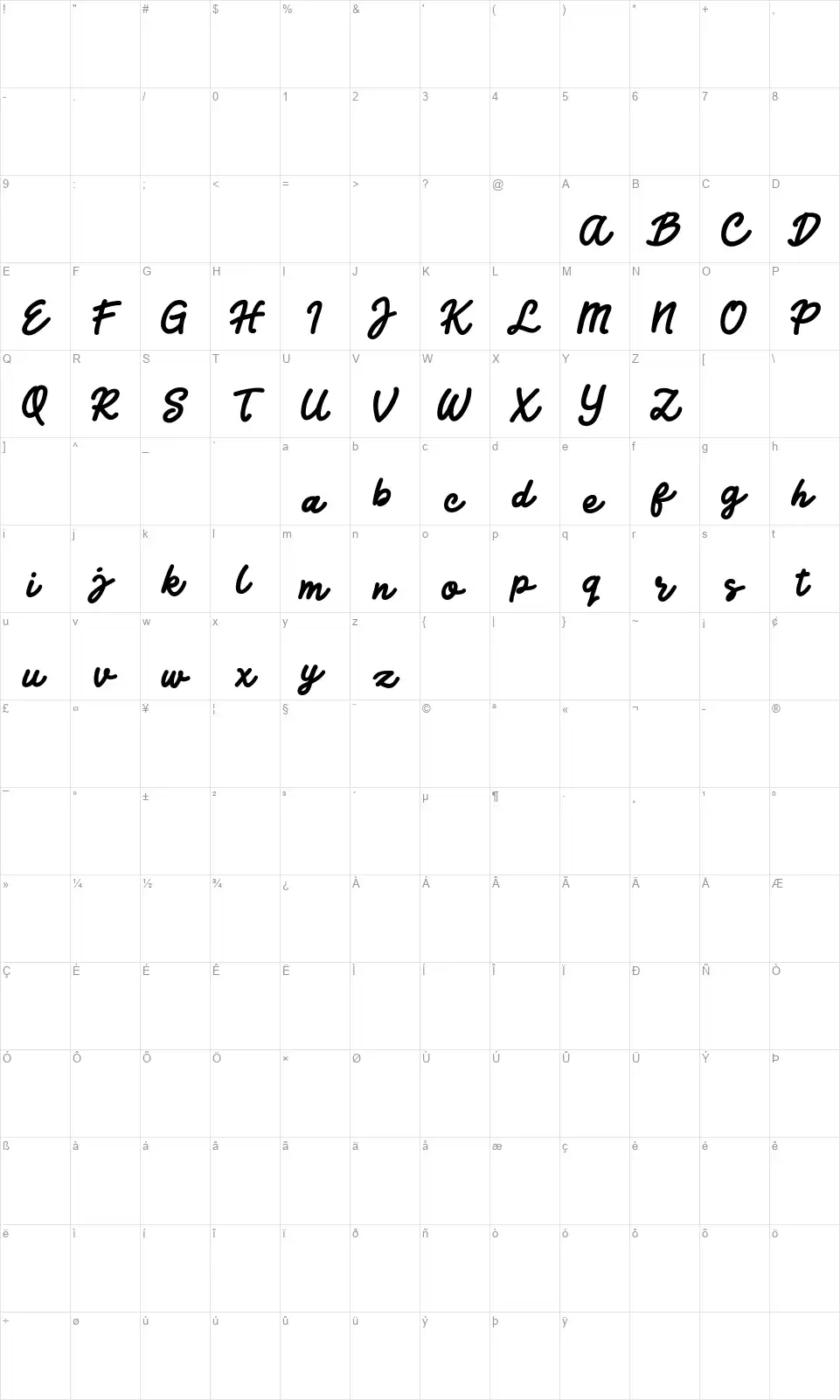 Jocky Starlinefont character map