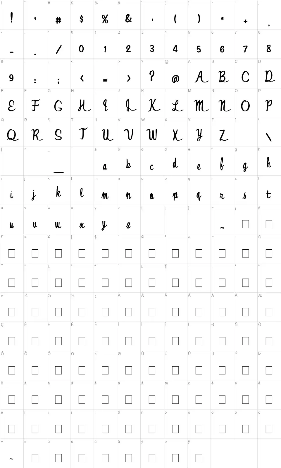 Jonny Quest Classicfont character map