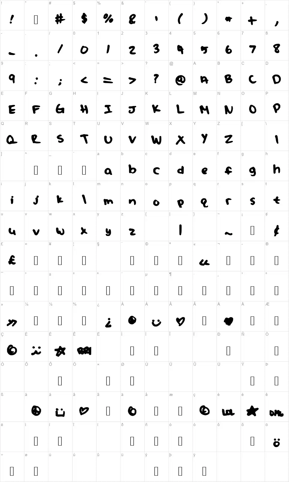 Juliafontfont character map