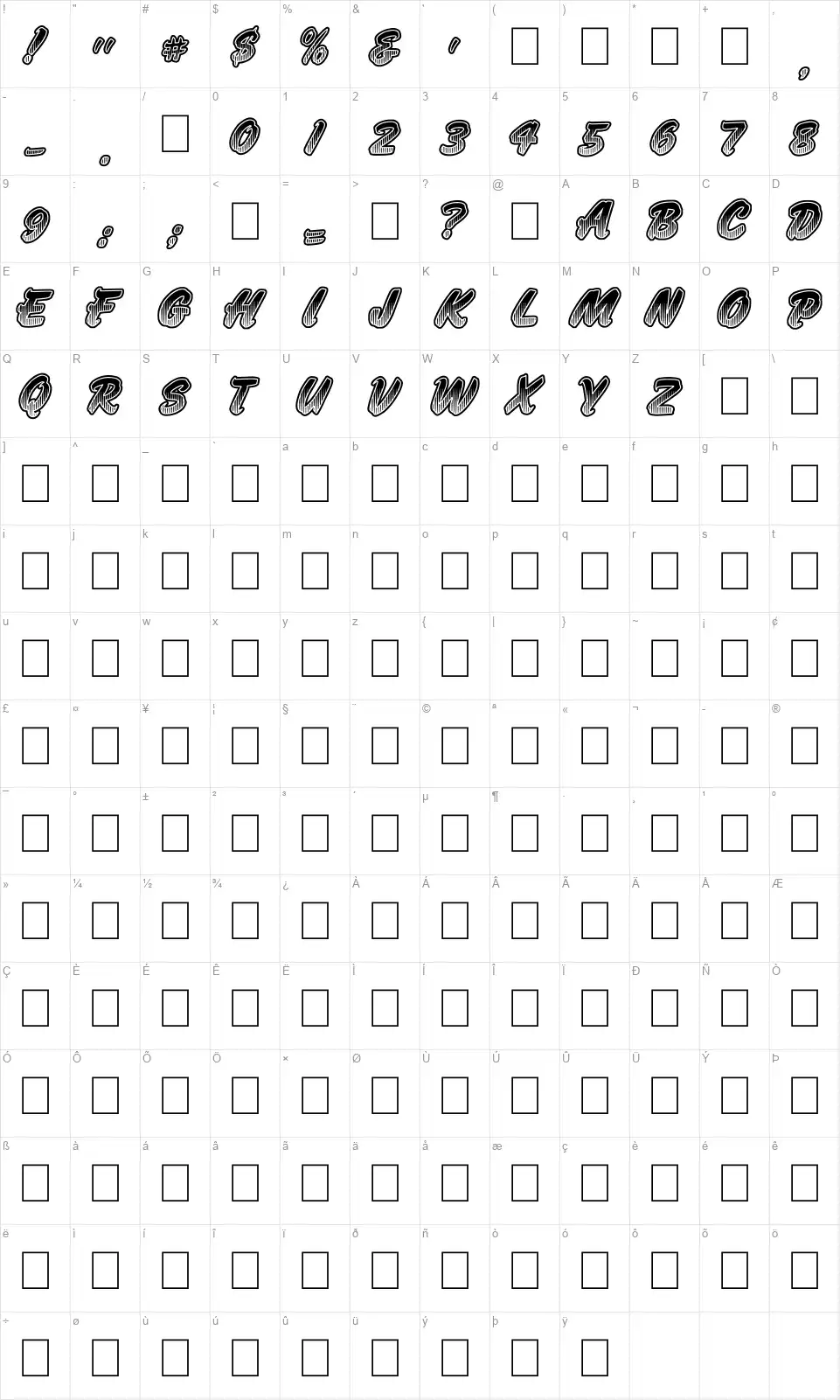 Jumbo Paradefont character map