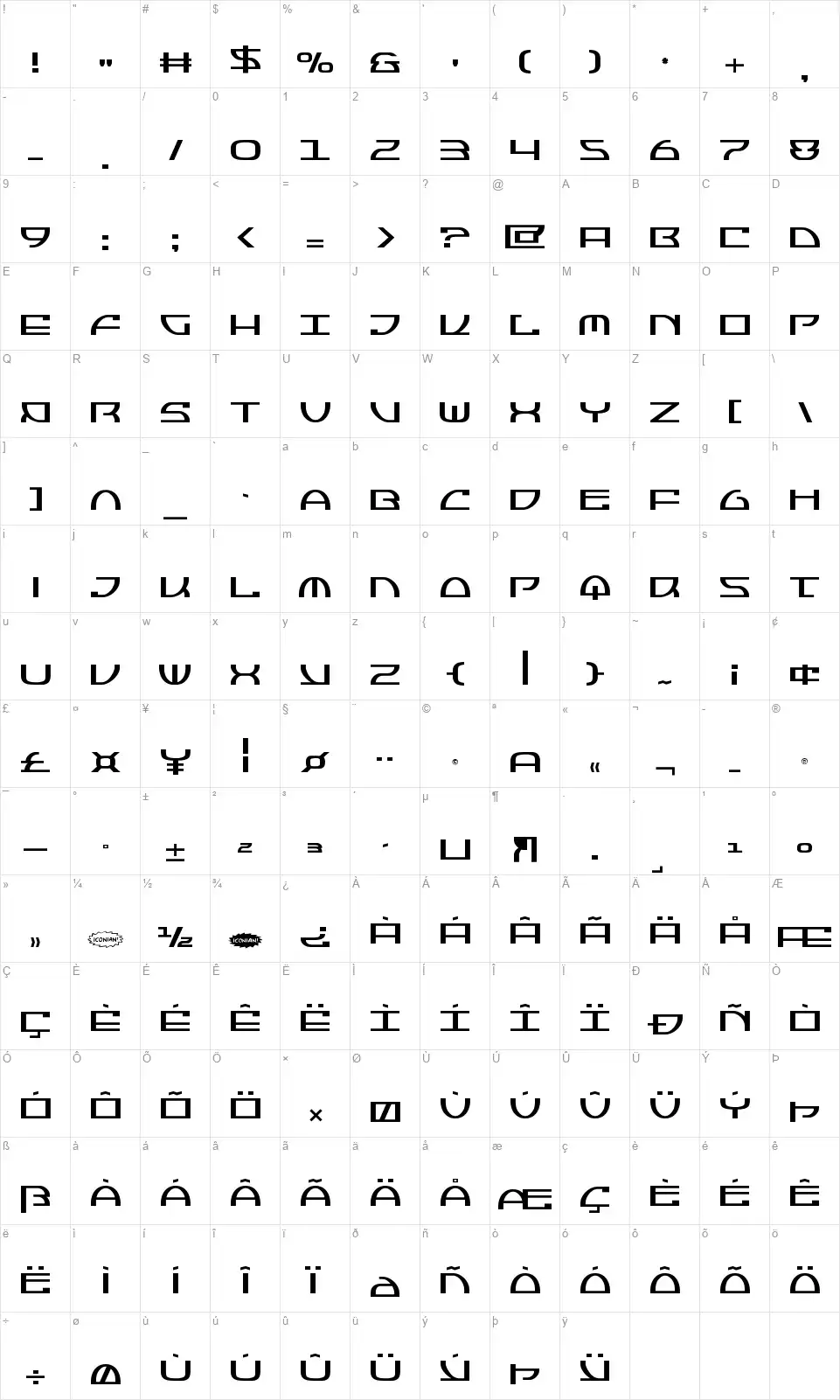 Jumptroopsfont character map