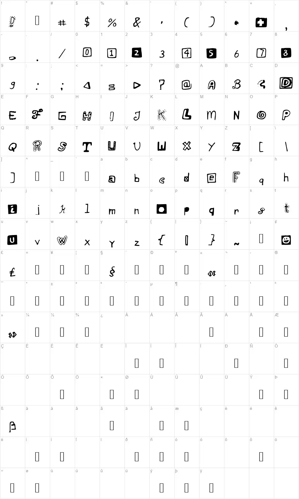 Just Some Random Doodlesfont character map