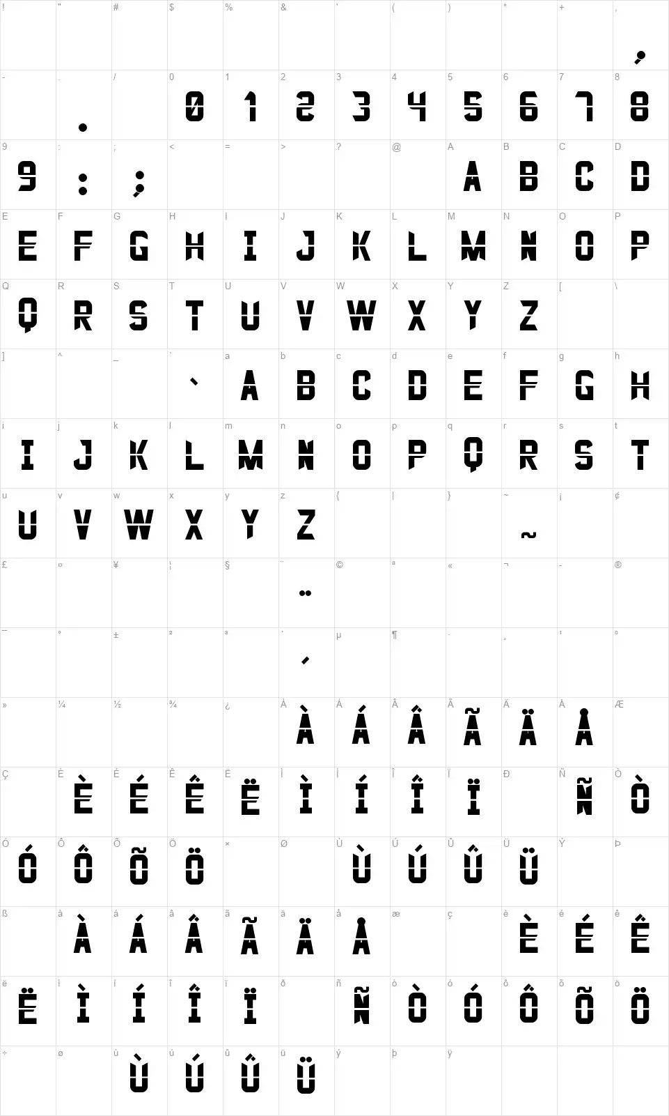 Justo Stfont character map