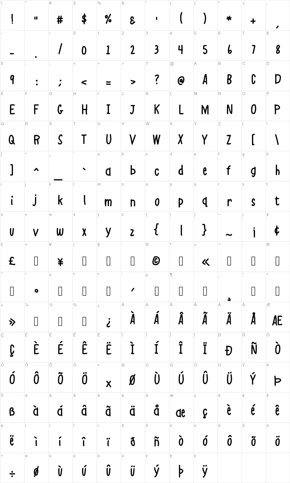 K26 Alpha Casualfont character map
