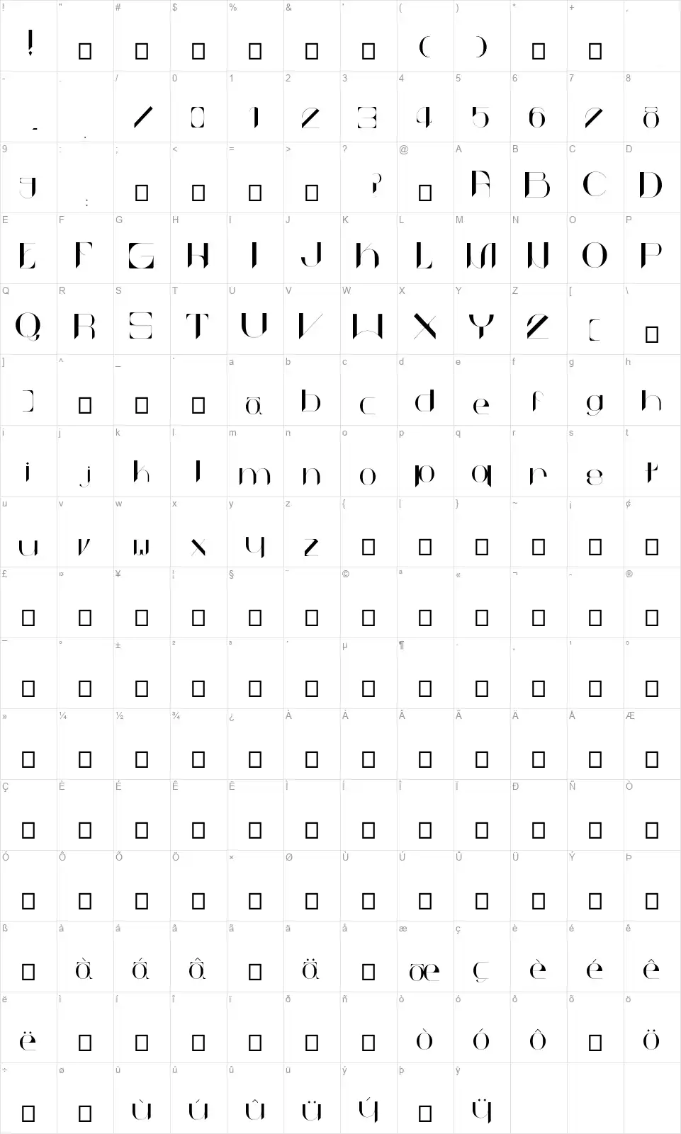 Kabondfont character map