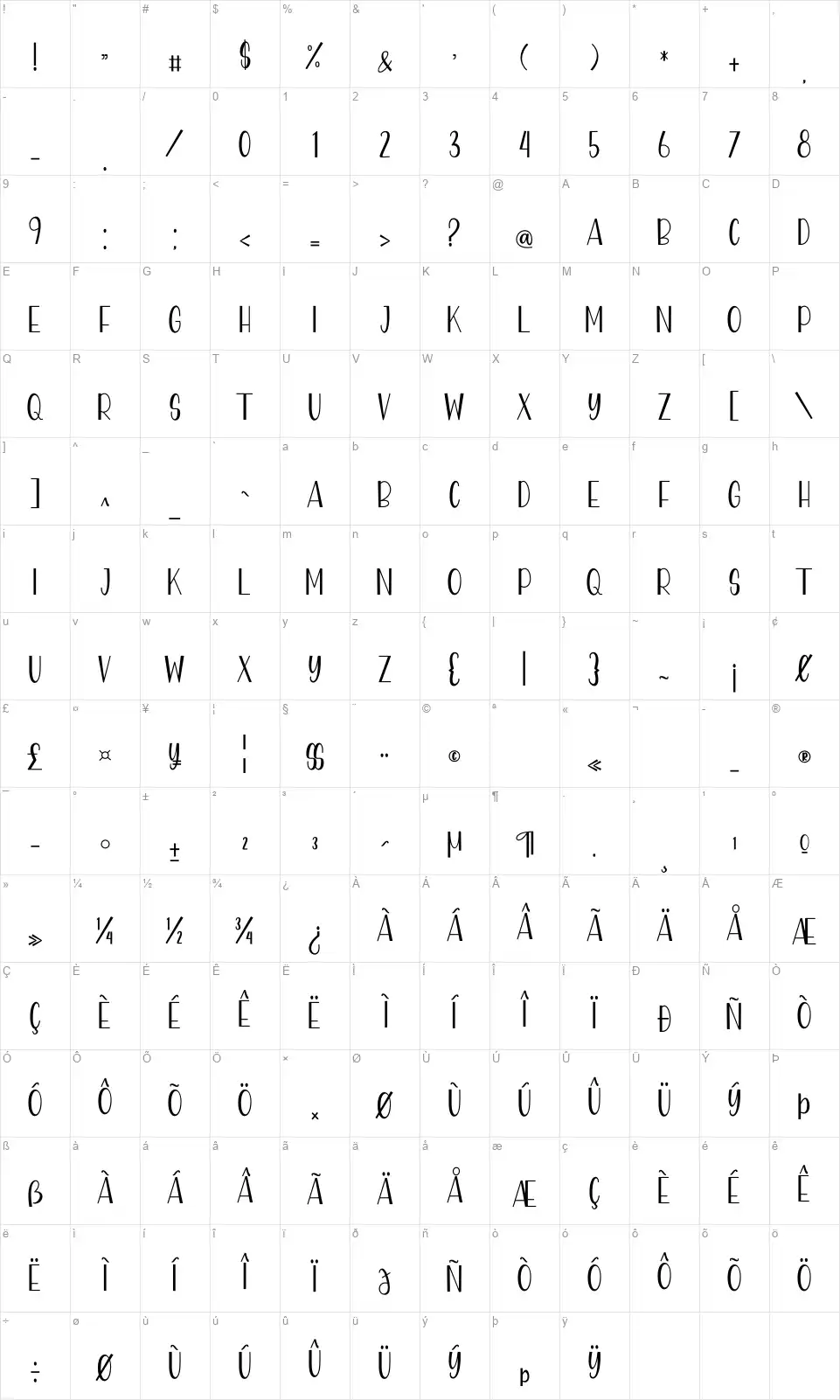 Kamadatufont character map
