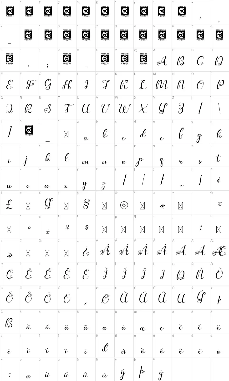 Kanayafont character map