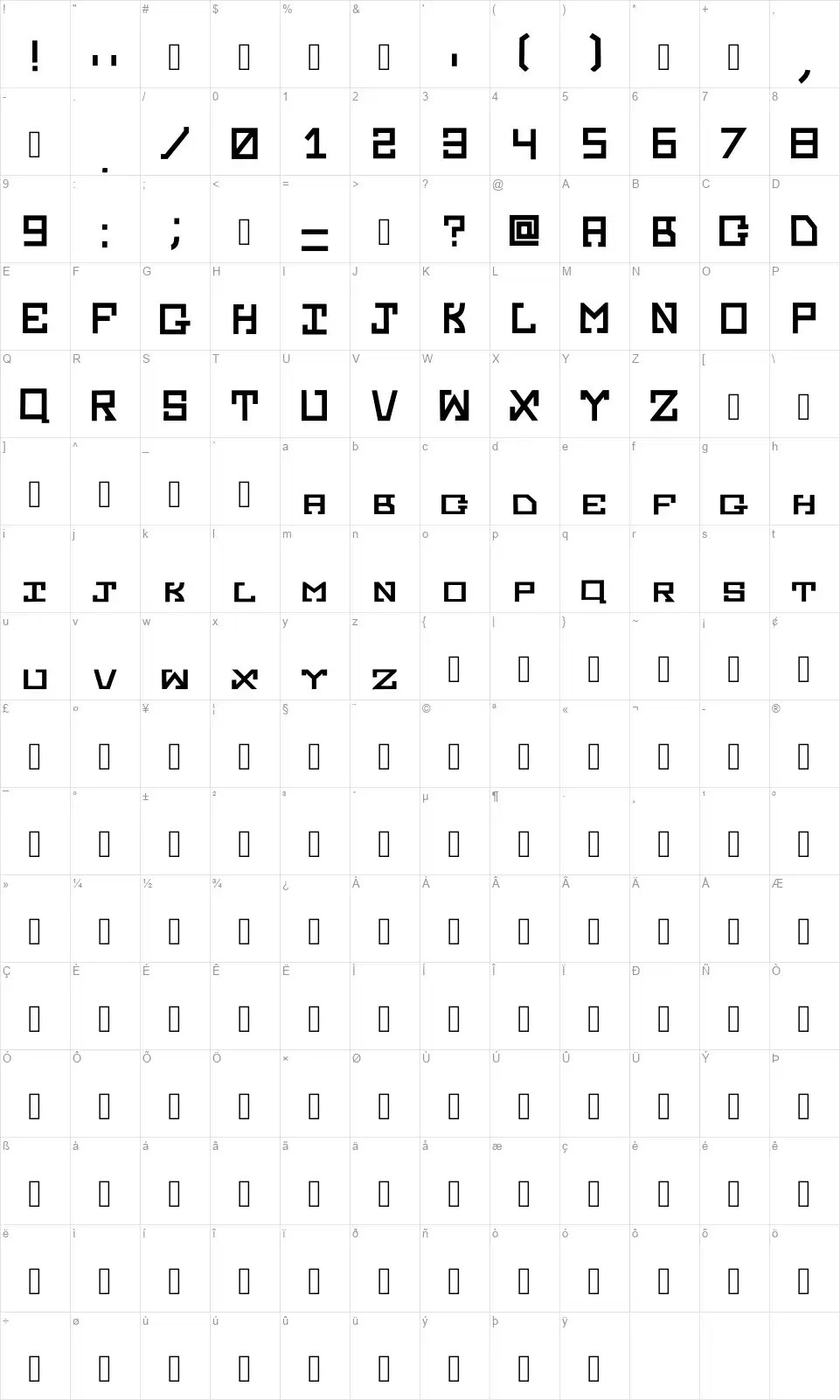 Kasattackfont character map