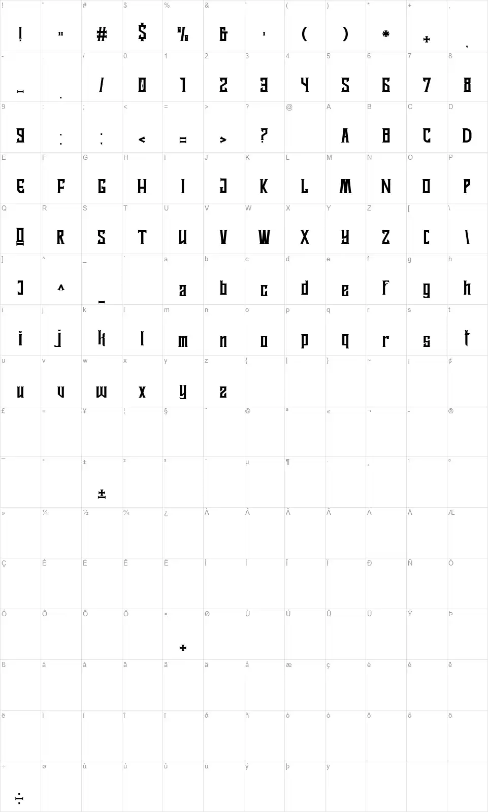 Kayambangfont character map