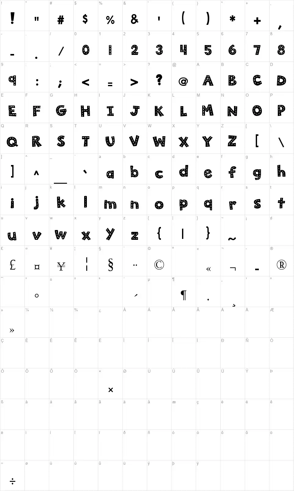 KB3 Bus Route 123font character map